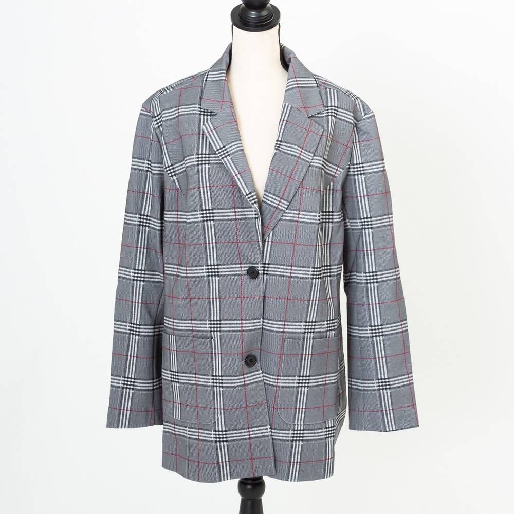 Plaid blazer boyfriend blazer gray, black & red Diane Gilman DG2 1X